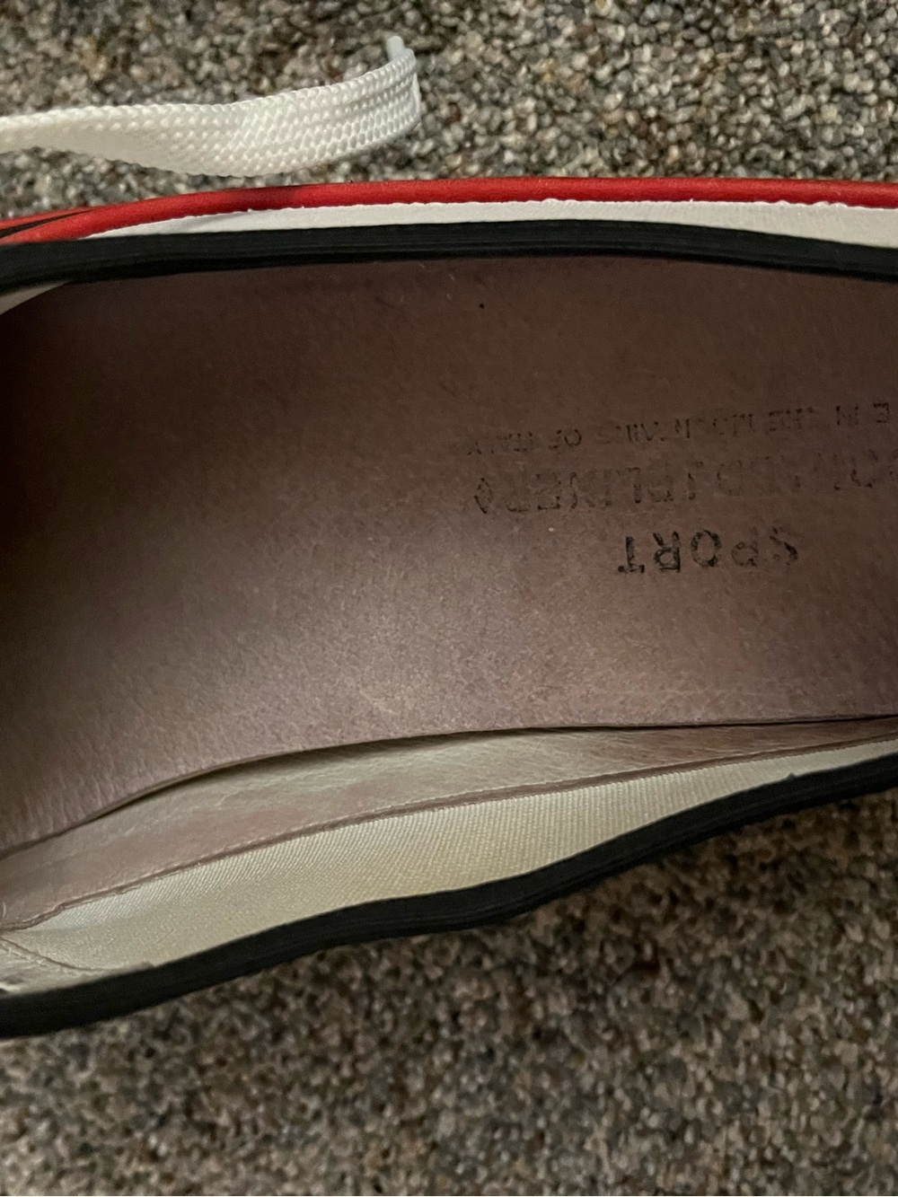 Donald J Pliner white canvas and black leather sneakers with red trim. - Picture 7 of 9